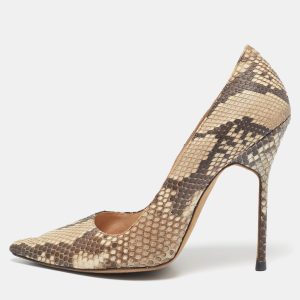Manolo Blahnik Brown/Beige Python Leather BB Pointed Toe Pumps Size 38, Pumps - Luxury Closet catalog