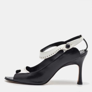 Manolo Blahnik Black/White Leather Brogue Slingback Sandals Size 38.5, Sandals - Luxury Closet catalog