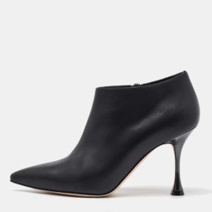 Manolo Blahnik Black Leather Pointed Toe Ankle Length Boots Size 37.5, Boots - Luxury Closet catalog