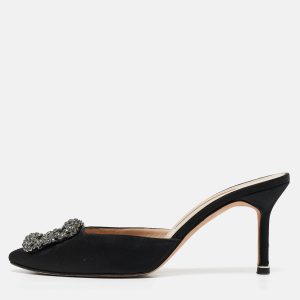 Manolo Blahnik Black Satin Hangisi Mules Size 37.5, Sandals - Luxury Closet catalog