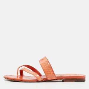 Manolo Blahnik Orange Python Leather Susa Flat Sandals Size 38, Sandals - Luxury Closet catalog