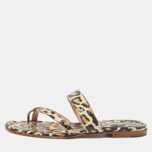 Manolo Blahnik Brown Leopard Pint Python Leather Thong Flat Slides Size 38, Sandals - Luxury Closet catalog