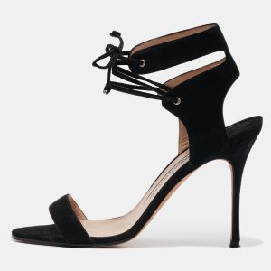 Manolo Blahnik Black Suede Laramod Ankle Strap Sandals Size 37, Sandals - Luxury Closet catalog