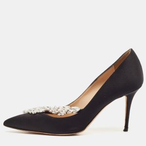 Manolo Blahnik Black Satin Nadira Pumps Size 37.5, Pumps - Luxury Closet catalog