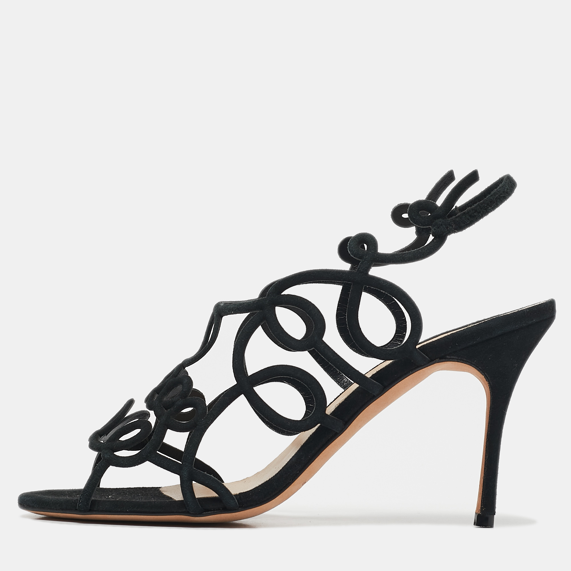 Manolo Blahnik Black Suede Slingback Sandals Size 37.5, Sandals - Luxury Closet catalog