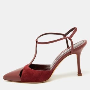 Manolo Blahnik Burgundy Leather and Suede Turgimodhi Pumps Size 38, Pumps - Luxury Closet catalog