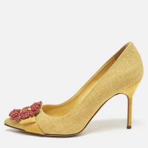 Manolo Blahnik Yellow Canvas and Suede Hangisi Pumps Size 36.5, Pumps - Luxury Closet catalog