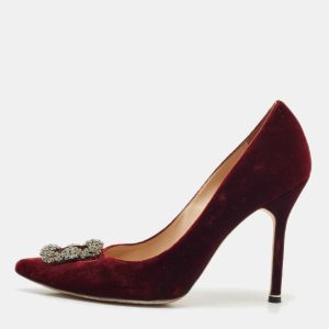 Manolo Blahnik Burgundy Velvet Hangisi Crystal Embellished Pumps Size 41, Pumps - Luxury Closet catalog