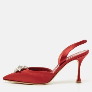Manolo Blahnik Burgundy Satin Cassinasli Pumps Size 39.5, Pumps - Luxury Closet catalog