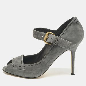 Manolo Blahnik Grey Suede Reata Peep Toe Pumps Size 40.5, Pumps - Luxury Closet catalog