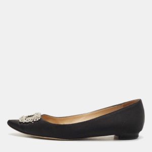 Manolo Blahnik Black Satin Hangisi Crystal Embellished Ballet Flats Size 37, Flats - Luxury Closet catalog