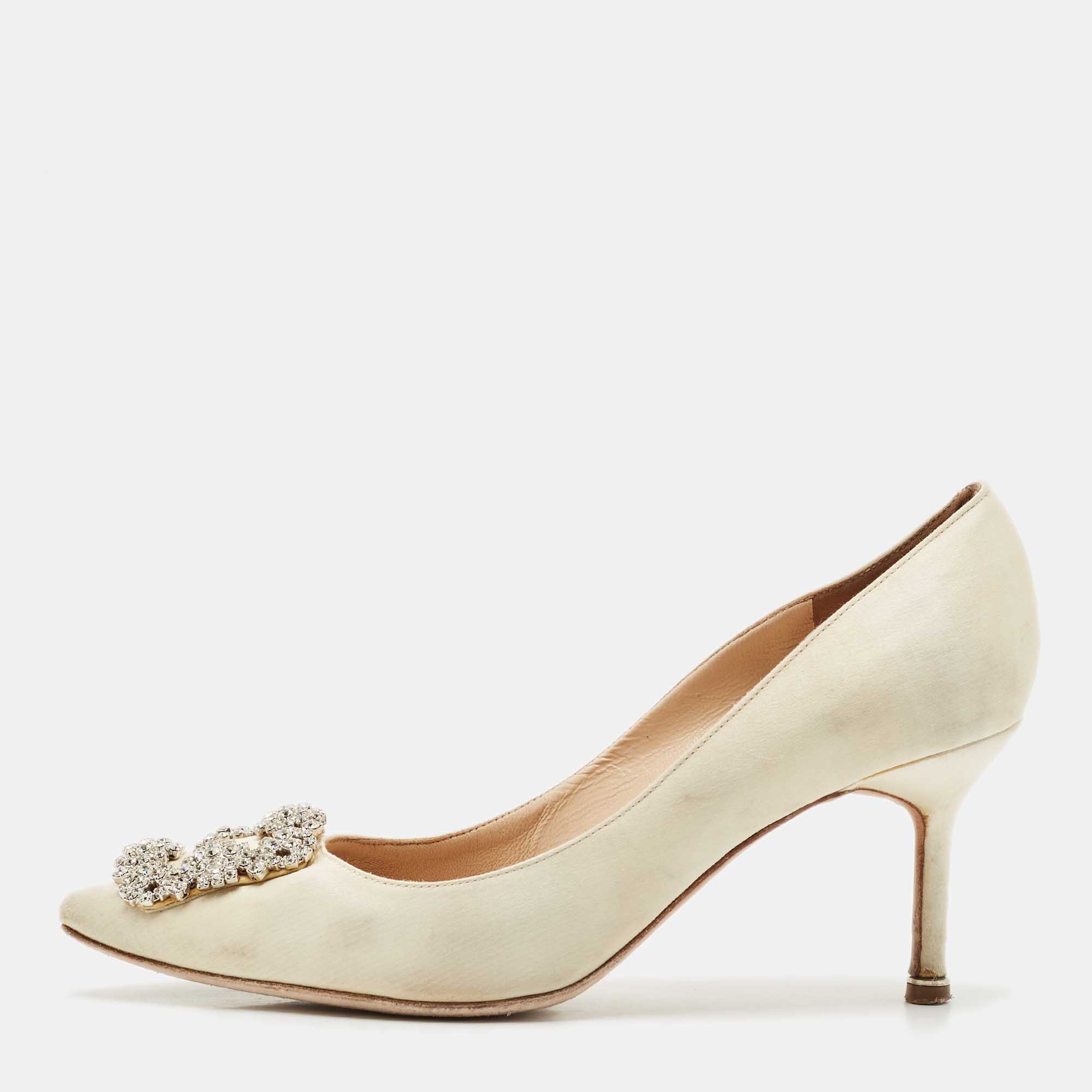 Manolo Blahnik Cream Satin Hangisi Pumps Size 37.5, Pumps - Luxury Closet catalog