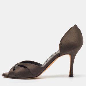 Manolo Blahnik Dark Brown Satin Open Toe D'orsay Pumps Size 37.5, Pumps - Luxury Closet catalog