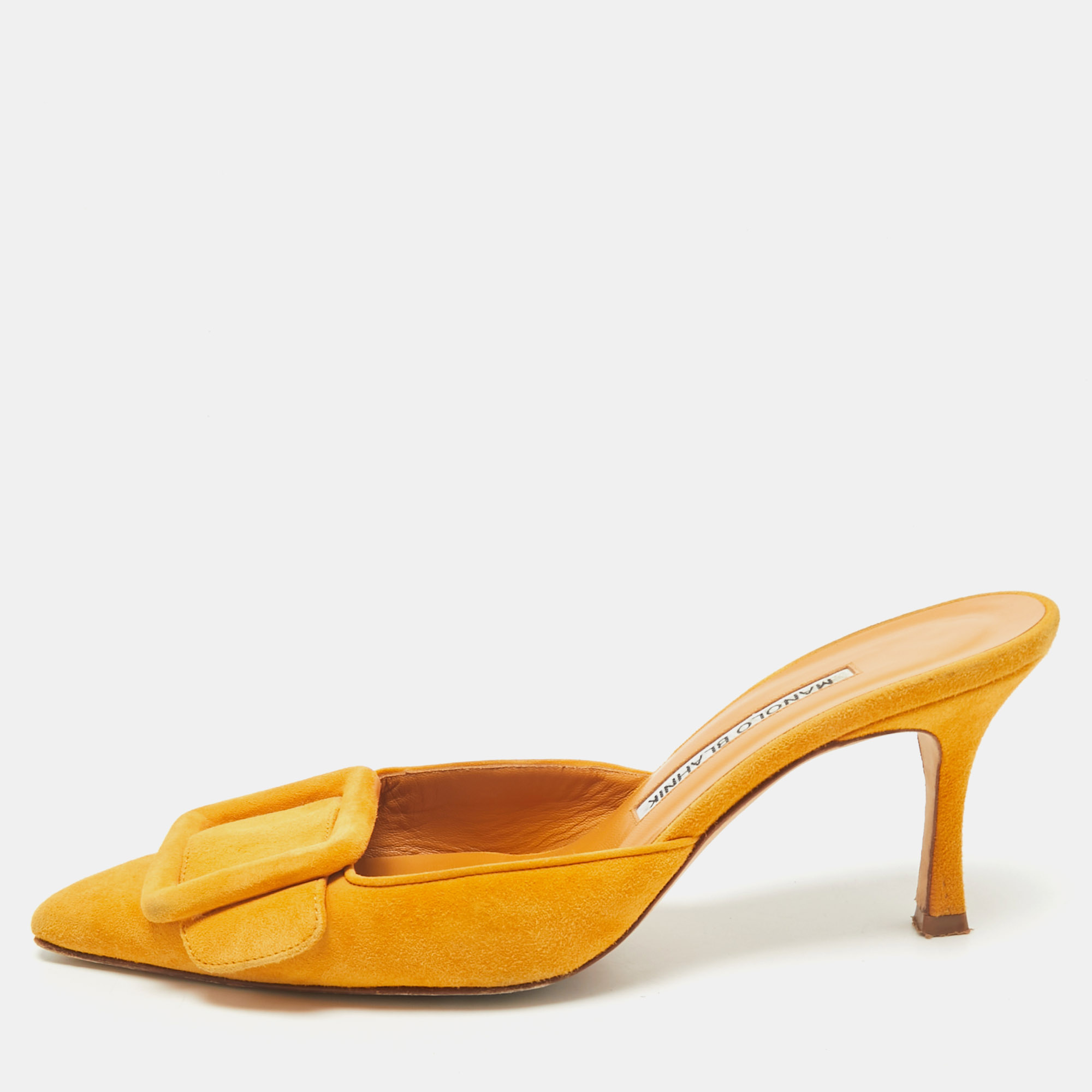 Manolo Blahnik Mustard Suede Maysale Mules Size 36.5, Sandals - Luxury Closet catalog