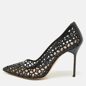 Manolo Blahnik Black Laser Cut Leather Pointed Toe Pumps Size 40, Pumps - Luxury Closet catalog