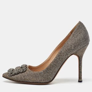 Manolo Blahnik Metallic Lurex Fabric Hangisi Crystal Embellished Pumps Size 38, Pumps - Luxury Closet catalog