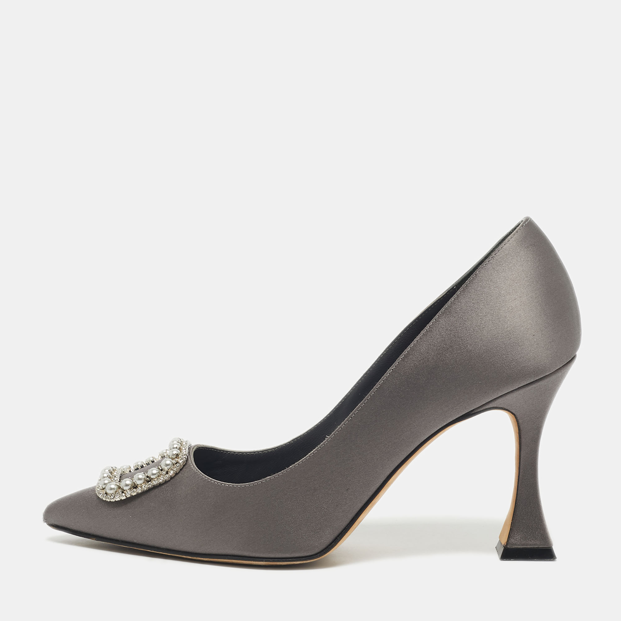 Manolo Blahnik Grey Satin Fabeta Pumps Size 39, Pumps - Luxury Closet catalog