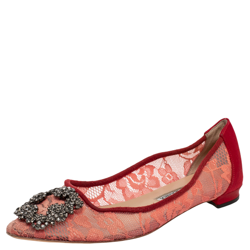 Manolo Blahnik Red Lace And Satin Hangisi Ballet Flats Size 36, Flats - Luxury Closet catalog