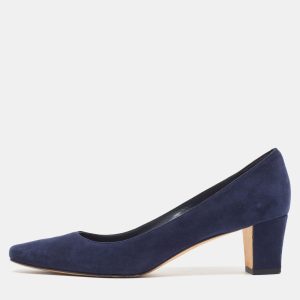 Manolo Blahnik Navy Blue Suede Block Heel Pumps Size 38, Pumps - Luxury Closet catalog