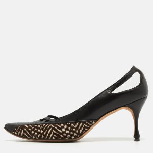 Manolo Blahnik Black/Brown Leather and Calf Hair Almond Toe Pumps Size 37, Pumps - Luxury Closet catalog