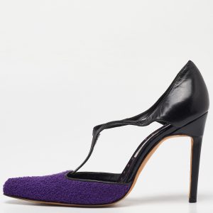 Manolo Blahnik Purple/Black Tweed and Leather Pointed Toe Pumps Size 40, Pumps - Luxury Closet catalog