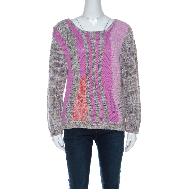 Marc by Marc Jacobs Grey & Purple Cotton Blend Hand Knit Sweater M, Sweaters & Cardigans - Luxury Closet catalog