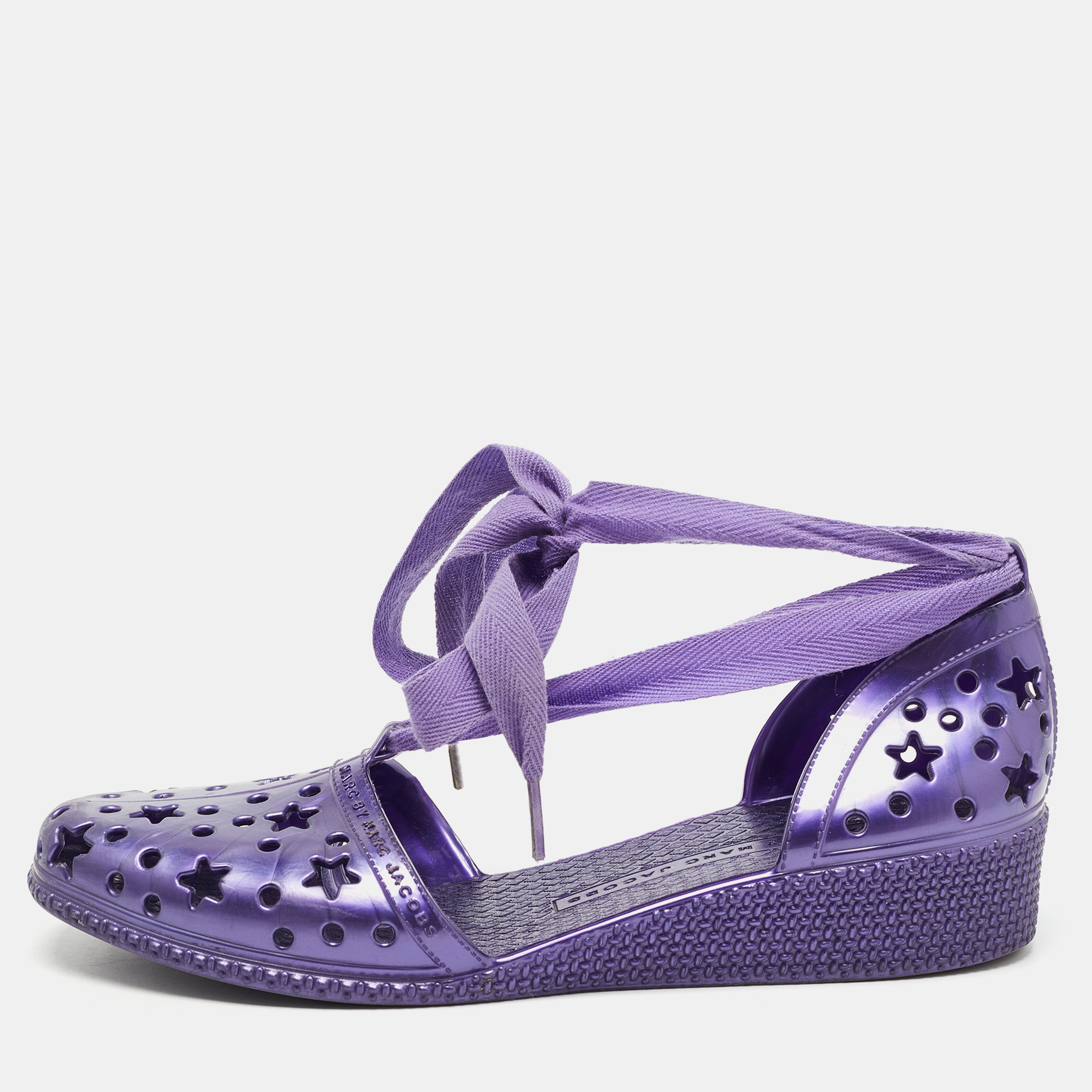 Marc by Marc Jacobs Purple Laser Cut Rubber Ankle Tie Flats Size 37, Flats - Luxury Closet catalog