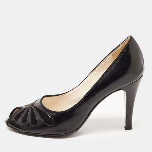 Marc Jacobs Black Leather and Suede Peep Toe Pumps Size 36.5, Pumps - Luxury Closet catalog