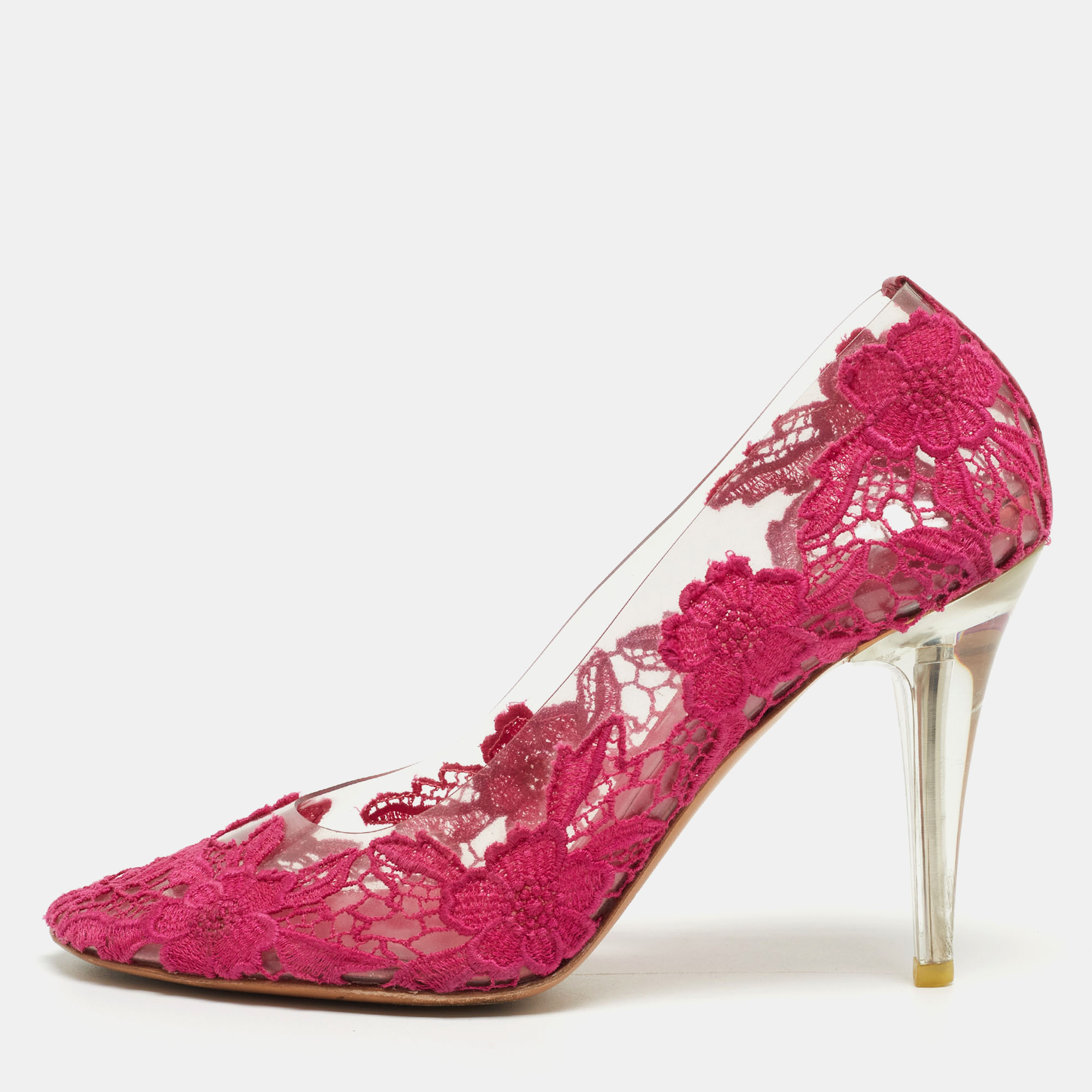 Marc Jacobs Pink Lace Embroidered PVC Round Toe Pumps Size 38.5, Pumps - Luxury Closet catalog