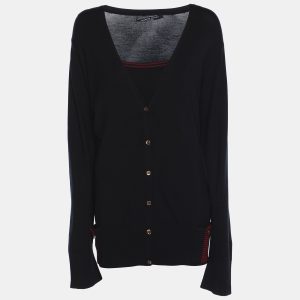 Marina Sport by Marina Rinaldi Navy Blue Stretch Knit Button Front Sweater L, Sweaters & Cardigans - Luxury Closet catalog