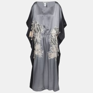 Marina Rinaldi Grey/Black Satin Ornate Print Embellished Sleeveless Midi Dress L, Dresses - Luxury Closet catalog