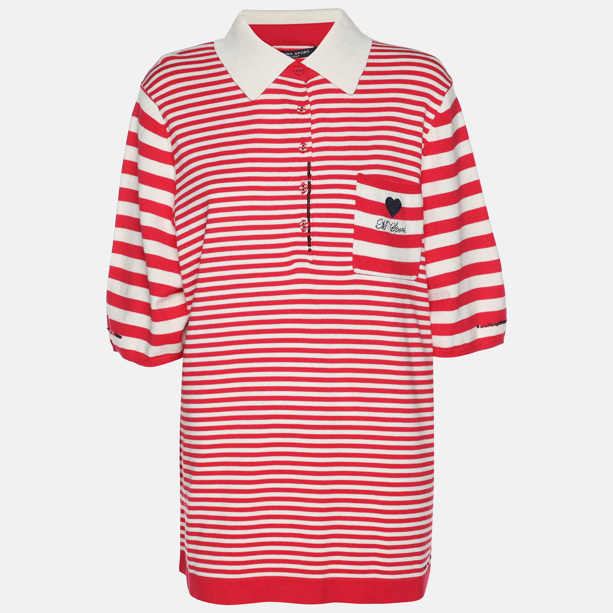 Marina Sport by Marina Rinaldi Red/White Striped Knit Polo T-Shirt XL, Shirts & Tops - Luxury Closet catalog