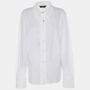 Marina Sport by Marina Rinaldi White Stretch Cotton Pleated Front Long Sleeve Shirt L, Shirts & Tops - Luxury Closet catalog
