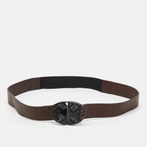 Marni Dark Brown/Black Leather and Elastic Waist Belt 95CM, Belt Buckles - Luxury Closet catalog