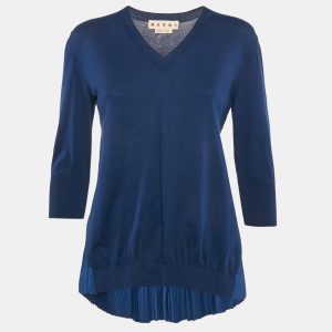 Marni Royal Blue Cotton Knit and Silk Pleated Asymmetric Top M, Shirts & Tops - Luxury Closet catalog