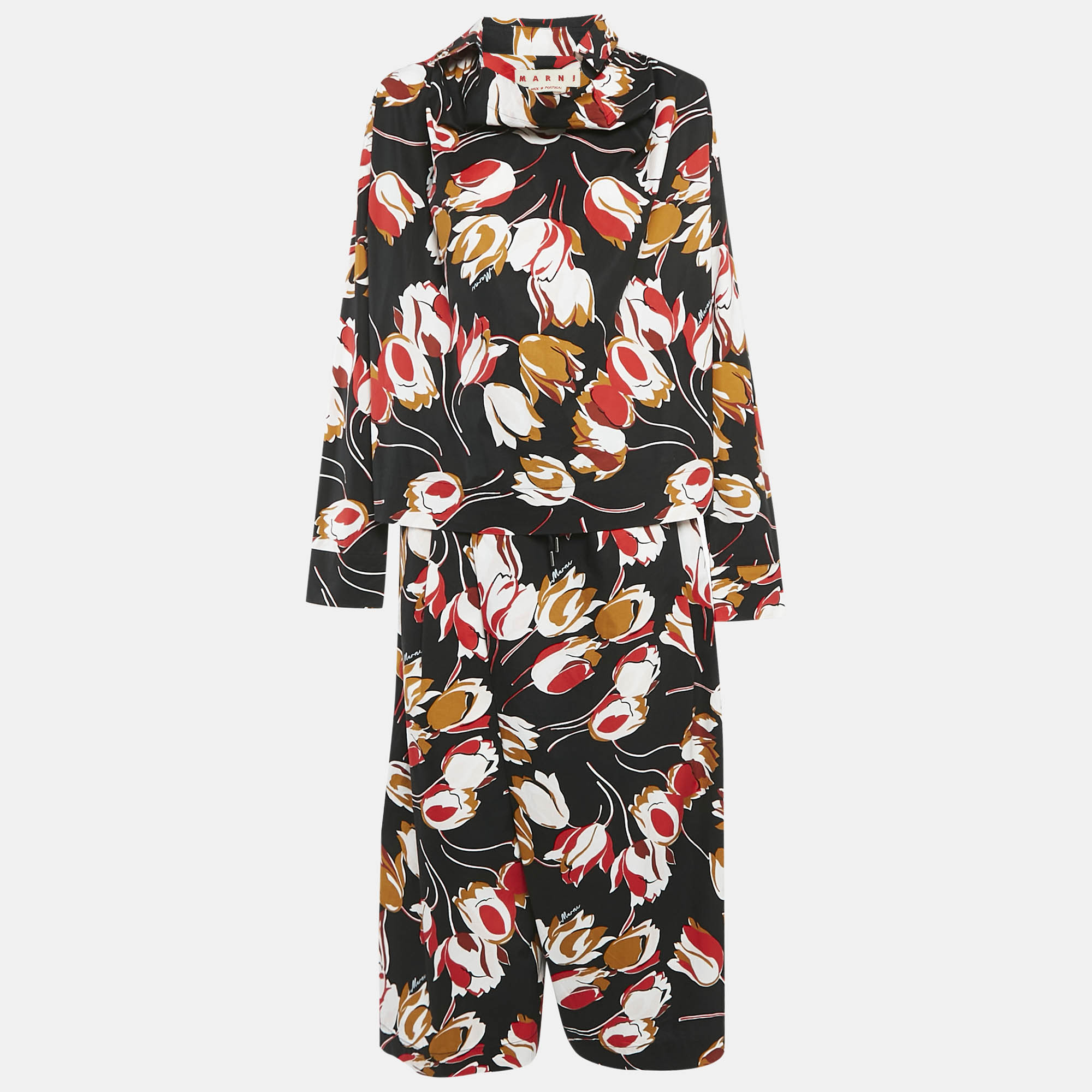 Marni Black/Red Floral Print Cotton Blouse and Pants Set M, Suits - Luxury Closet catalog