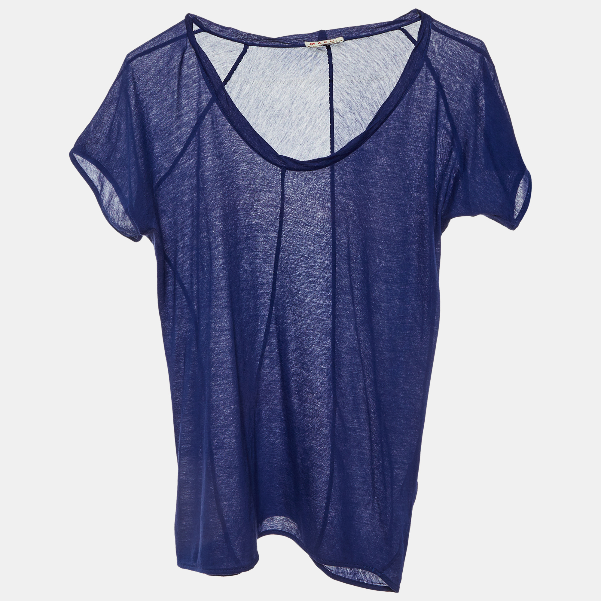 Marni Navy Blue Cotton Knit Deep Neck T-Shirt M, Shirts & Tops - Luxury Closet catalog