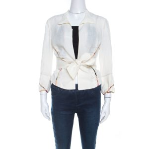 Marni Off White Linen Contrast Piping Detail Belted Jacket M, Coats & Jackets - Luxury Closet catalog