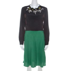 Marni Multicolor Silk Colorblock Floral Embellished Neckline Short Dress M, Dresses - Luxury Closet catalog