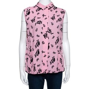 Marni Pink Crepe Abstract Print Dual Collar Sleeveless Top M, Shirts & Tops - Luxury Closet catalog