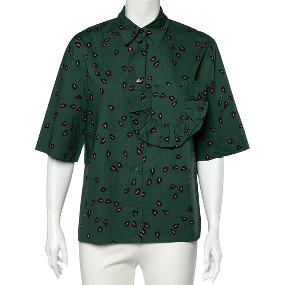 Marni Green Printed Ruffled Trim Pocket Detailed Button Front Shirt S, Shirts & Tops - Luxury Closet catalog