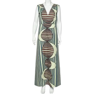 Marni Multicolor Printed Knit Plunge Neck Sleeveless Maxi Dress M, Dresses - Luxury Closet catalog