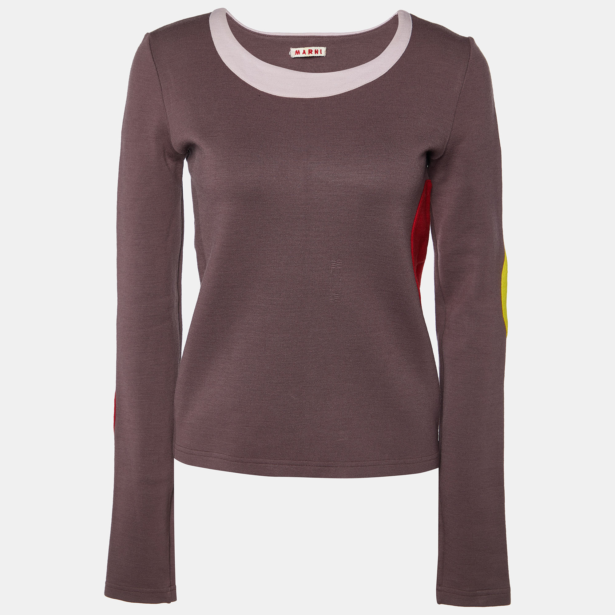 Marni Purple Wool Contrast Detail Long Sleeve Sweatshirt M, Sweaters & Cardigans - Luxury Closet catalog