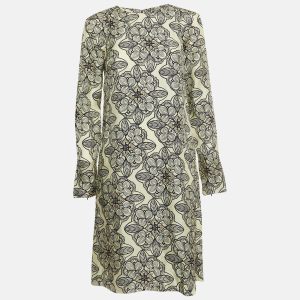 Marni Cream Floral Print Silk Long Sleeve A-Line Dress M, Dresses - Luxury Closet catalog