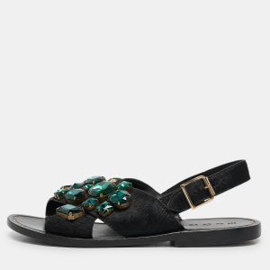 Marni Black Calf Hair Embellished Flat Slingback Sandals Size 37, Sandals - Luxury Closet catalog