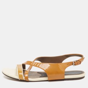 Marni Brown/Cream Patent Leather Slingback Flat Sandals Size 38, Sandals - Luxury Closet catalog