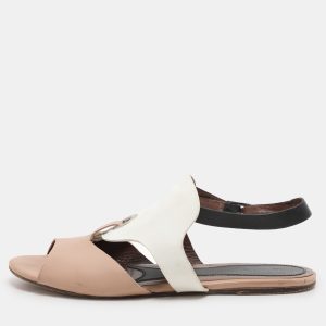 Marni Beige/White Leather Slingback Flat Sandals Size 40, Sandals - Luxury Closet catalog