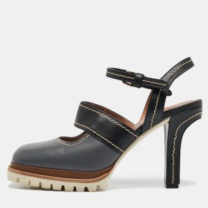 Marni Grey/Black Leather Mary Jane Ankle Strap Pumps Size 38, Pumps - Luxury Closet catalog