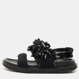 Marni Black Fabric and Patent Embellished Flat Slingback Sandals Size 38, Sandals - Luxury Closet catalog