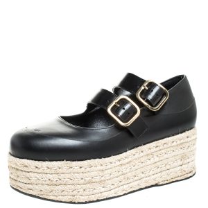 Marni Black Leather Buckle Detail Platform Espadrilles Flats Size 38, Flats - Luxury Closet catalog